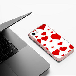 Чехол iPhone 7/8 матовый Сердечки, цвет: 3D-светло-розовый — фото 2