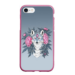 Чехол iPhone 7/8 матовый Тотем волка и цветы, цвет: 3D-малиновый