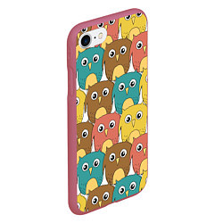 Чехол iPhone 7/8 матовый Разноцветные совы, цвет: 3D-малиновый — фото 2