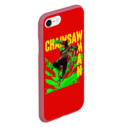 Чехол iPhone 7/8 матовый Человек Бензопила, цвет: 3D-малиновый — фото 2