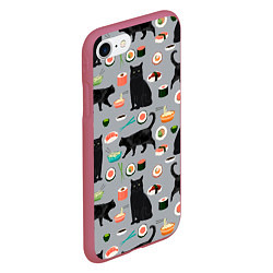 Чехол iPhone 7/8 матовый Котики и Суши, цвет: 3D-малиновый — фото 2