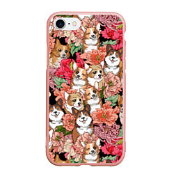 Чехол iPhone 7/8 матовый Корги & Цветы, цвет: 3D-светло-розовый
