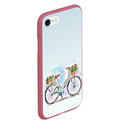 Чехол iPhone 7/8 матовый Акварельный велосипед, цвет: 3D-малиновый — фото 2