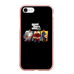 Чехол iPhone 7/8 матовый Grand Theft Auto V персонажи, цвет: 3D-светло-розовый