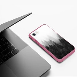 Чехол iPhone 7/8 матовый Туманный лес, цвет: 3D-малиновый — фото 2