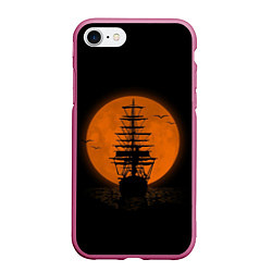 Чехол iPhone 7/8 матовый Корабль и луна, цвет: 3D-малиновый
