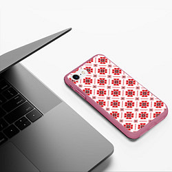 Чехол iPhone 7/8 матовый Славянская одежда, цвет: 3D-малиновый — фото 2