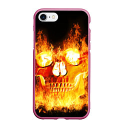 Чехол iPhone 7/8 матовый Огненный череп, цвет: 3D-малиновый