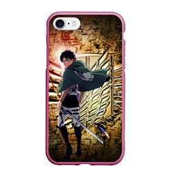 Чехол iPhone 7/8 матовый Грозный солдат Эрен, цвет: 3D-малиновый
