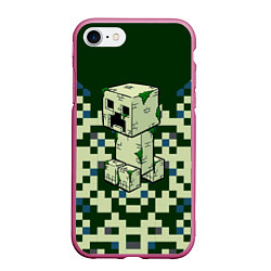 Чехол iPhone 7/8 матовый Minecraft Крипер, цвет: 3D-малиновый