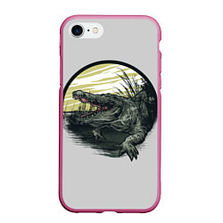 Чехол iPhone 7/8 матовый Крокодил, цвет: 3D-малиновый