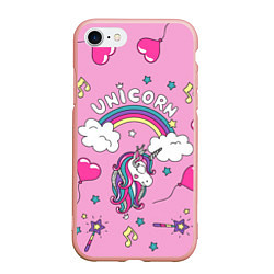 Чехол iPhone 7/8 матовый Единорог Радужный, цвет: 3D-светло-розовый
