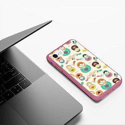 Чехол iPhone 7/8 матовый Традиционные русские матрёшки, цвет: 3D-малиновый — фото 2