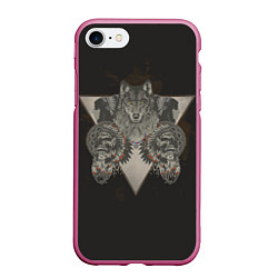 Чехол iPhone 7/8 матовый Волк, черепа и индейцы, цвет: 3D-малиновый