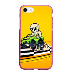 Чехол iPhone 7/8 матовый Мультяшный гонщик на джипе, цвет: 3D-малиновый