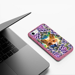 Чехол iPhone 7/8 матовый Лиса среди цветов, цвет: 3D-малиновый — фото 2