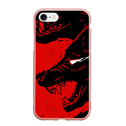 Чехол iPhone 7/8 матовый Красный волк 3D, цвет: 3D-светло-розовый