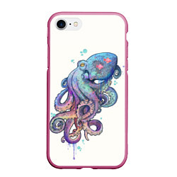 Чехол iPhone 7/8 матовый Осьминог яркий, цвет: 3D-малиновый