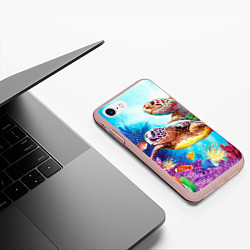 Чехол iPhone 7/8 матовый Морские черепахи, цвет: 3D-светло-розовый — фото 2
