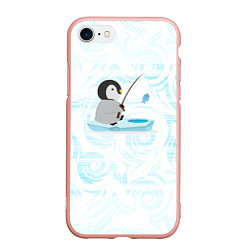 Чехол iPhone 7/8 матовый Пингвин рыбачит, цвет: 3D-светло-розовый