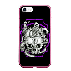 Чехол iPhone 7/8 матовый Череп и Осьминог, цвет: 3D-малиновый