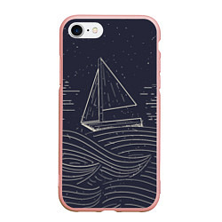 Чехол iPhone 7/8 матовый Одинокий корабль в море, цвет: 3D-светло-розовый