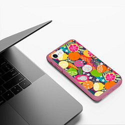 Чехол iPhone 7/8 матовый Фрукты, цвет: 3D-малиновый — фото 2
