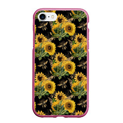 Чехол iPhone 7/8 матовый Fashion Sunflowers and bees, цвет: 3D-малиновый
