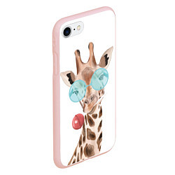 Чехол iPhone 7/8 матовый Жираф в очках, цвет: 3D-светло-розовый — фото 2