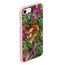 Чехол iPhone 7/8 матовый Тигр кусает змею, цвет: 3D-светло-розовый — фото 2