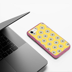 Чехол iPhone 7/8 матовый Ромашки 2, цвет: 3D-малиновый — фото 2