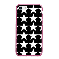 Чехол iPhone 7/8 матовый Белые звёзды на чёрном фоне, цвет: 3D-малиновый