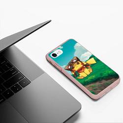Чехол iPhone 7/8 матовый Пикачу летчик, цвет: 3D-светло-розовый — фото 2