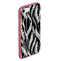 Чехол iPhone 7/8 матовый Листья в черно-Белом Цвете, цвет: 3D-малиновый — фото 2