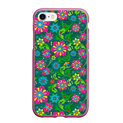 Чехол iPhone 7/8 матовый Поле разноцветных цветков, цвет: 3D-малиновый