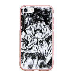 Чехол iPhone 7/8 матовый Черно-белый узор Маки, цвет: 3D-светло-розовый