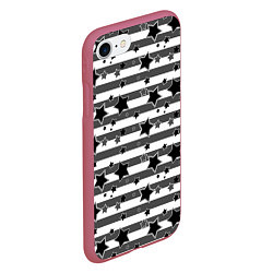 Чехол iPhone 7/8 матовый Черно-белый полосатый узор, цвет: 3D-малиновый — фото 2