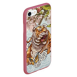 Чехол iPhone 7/8 матовый Тигр в облаках, цвет: 3D-малиновый — фото 2