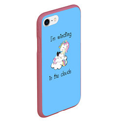 Чехол iPhone 7/8 матовый Единорог на облаке, цвет: 3D-малиновый — фото 2