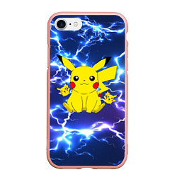 Чехол iPhone 7/8 матовый ПИКАЧУ НА ФОНЕ МОЛНИЙ PIKACHU FLASH, цвет: 3D-светло-розовый