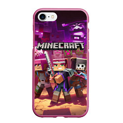 Чехол iPhone 7/8 матовый MINECRAFT ГЕРОИ ПРОТИВ ЗЛА, цвет: 3D-малиновый