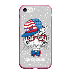 Чехол iPhone 7/8 матовый Крутой белый тигр, цвет: 3D-малиновый