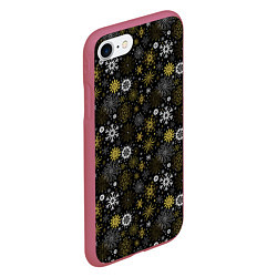 Чехол iPhone 7/8 матовый Зимние Узоры золотые, цвет: 3D-малиновый — фото 2