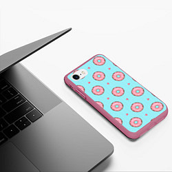 Чехол iPhone 7/8 матовый Розовые пончики, цвет: 3D-малиновый — фото 2