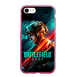 Чехол iPhone 7/8 матовый Battlefield 2042 game art, цвет: 3D-малиновый