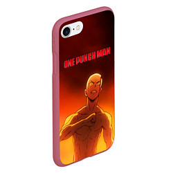 Чехол iPhone 7/8 матовый Сайтама в огне One Punch-Man, цвет: 3D-малиновый — фото 2