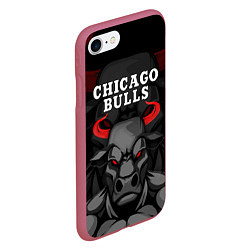 Чехол iPhone 7/8 матовый CHICAGO BULLS ЯРОСТНЫЙ БЫК, цвет: 3D-малиновый — фото 2