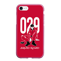 Чехол iPhone 7/8 матовый Squid game: guard 029policeman, цвет: 3D-малиновый