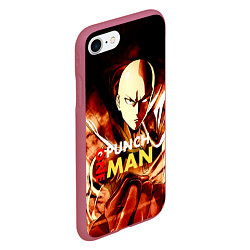 Чехол iPhone 7/8 матовый Огненный Сайтама One Punch-Man, цвет: 3D-малиновый — фото 2