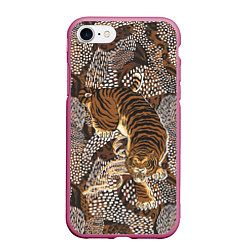 Чехол iPhone 7/8 матовый Тигр в засаде, цвет: 3D-малиновый